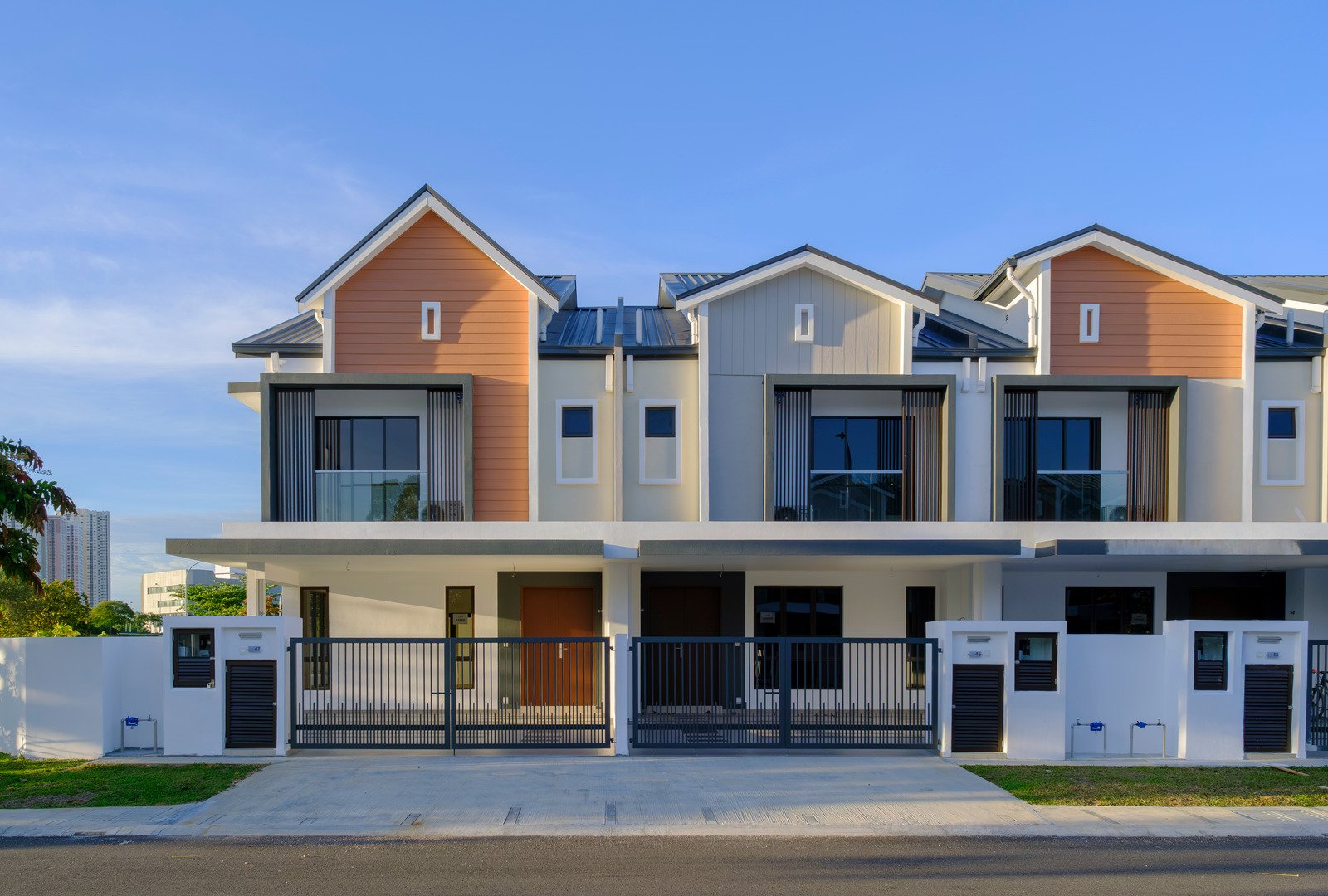 Newly built townhouses with balconies in Franklinton, Columbus Ohio